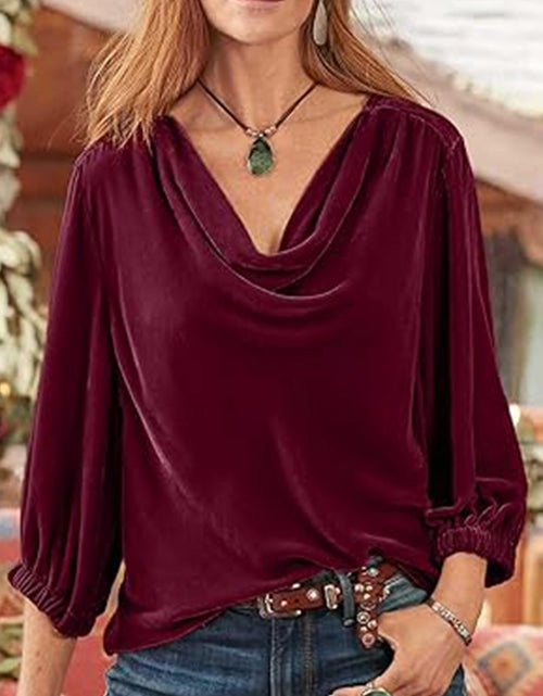 Load image into Gallery viewer, Cowl Neck Three-Quarter Sleeve Top
