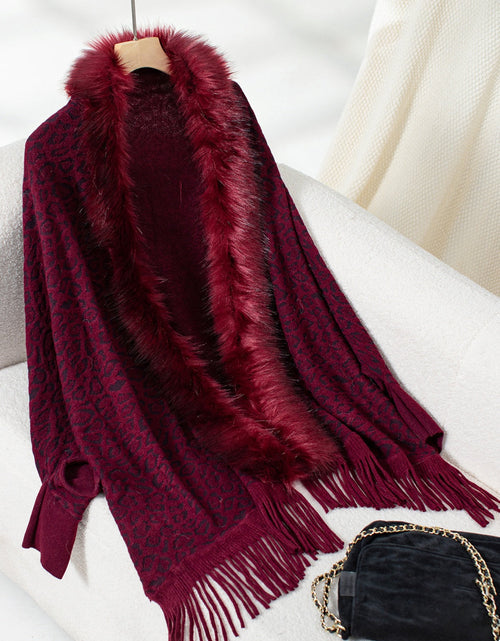 Load image into Gallery viewer, Fringe Leopard Open Front Long Sleeve Poncho

