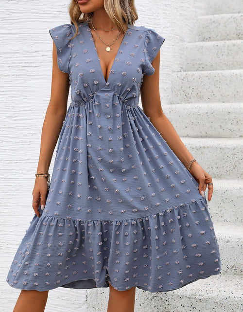 Load image into Gallery viewer, Perfee Swiss Dot V-Neck Cap Sleeve Dress
