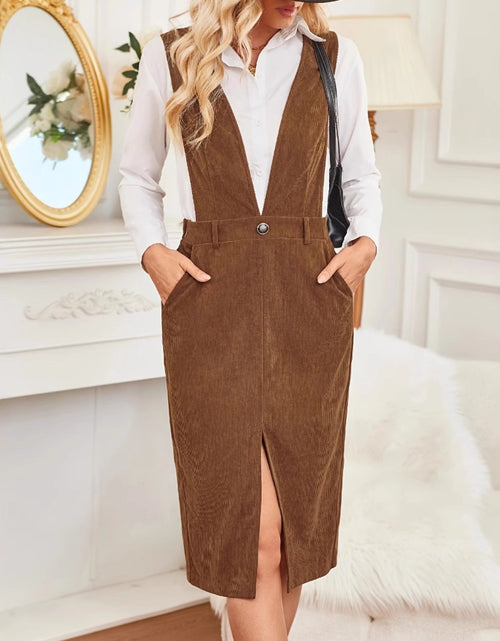Load image into Gallery viewer, Front Slit Overall Dress with Pockets
