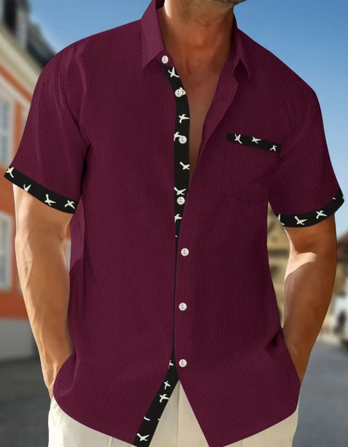 Load image into Gallery viewer, Men's Full Size Contrast Trim Waffle Knit Short Sleeve Shirt Plus Size
