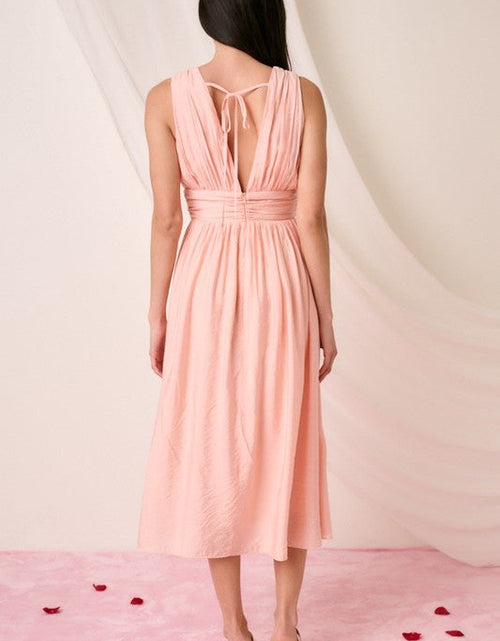 Load image into Gallery viewer, Mittoshop Ruched V-Neck Sleeveless Midi Dress
