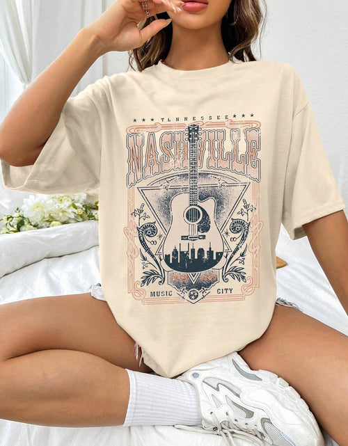 Load image into Gallery viewer, Guitar Graphic Round Neck Half Sleeve T-Shirt
