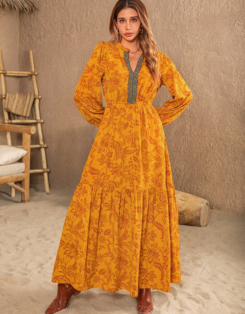 Load image into Gallery viewer, Printed Notched Balloon Sleeve Dress
