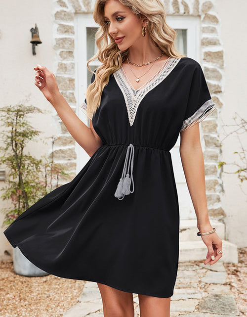Load image into Gallery viewer, Tassel V-Neck Short Sleeve Dress
