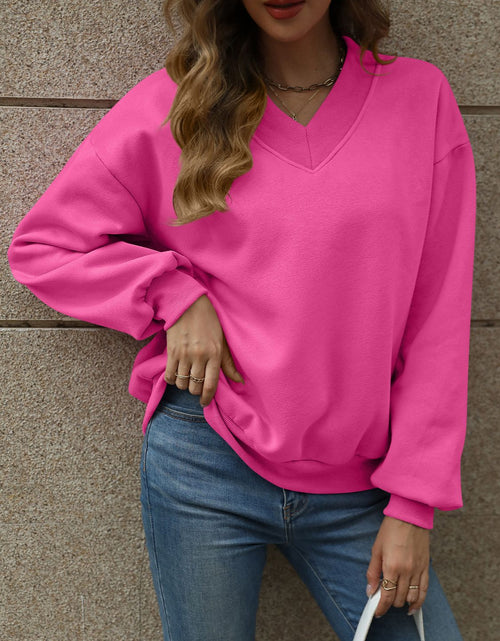 Load image into Gallery viewer, V-Neck Long Sleeve Dropped Shoulder Sweatshirt
