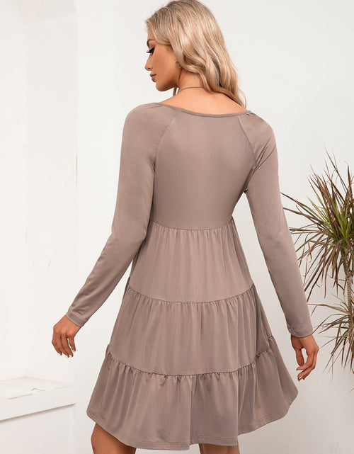 Load image into Gallery viewer, Ivy Lane V-Neck Long Sleeve Tiered Dress
