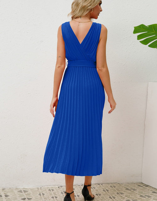 Load image into Gallery viewer, Surplice Sleeveless Midi Pleated Dress
