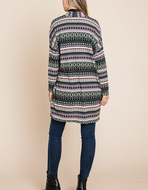 Load image into Gallery viewer, BOMBOM Geometric Open Front Long Sleeve Cardigan with Pockets
