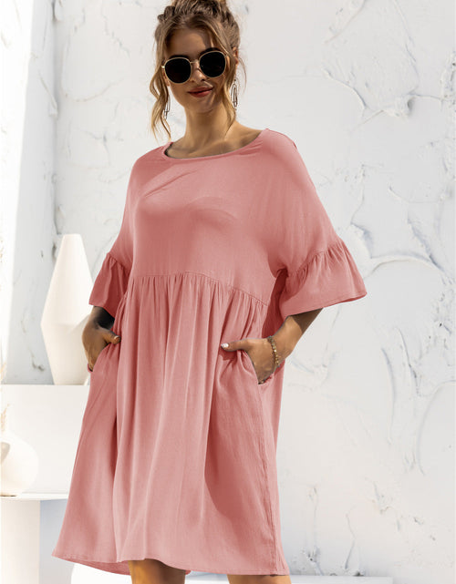 Load image into Gallery viewer, Boat Neck Flounce Sleeve Knee-Length Dress
