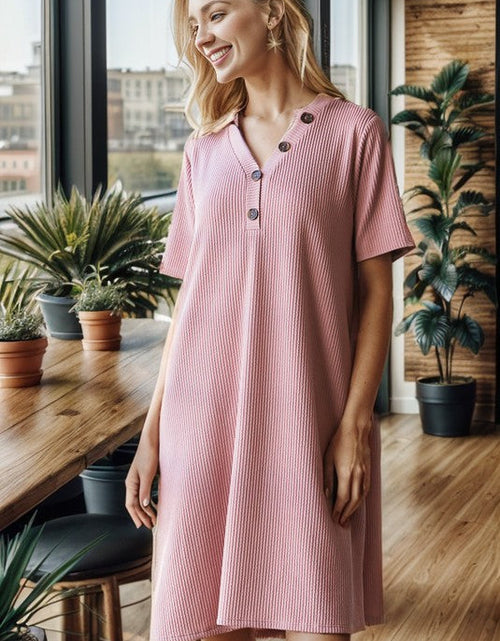 Load image into Gallery viewer, Heimish Full Size Solid Ribbed Mini Dress with Button Plus Size
