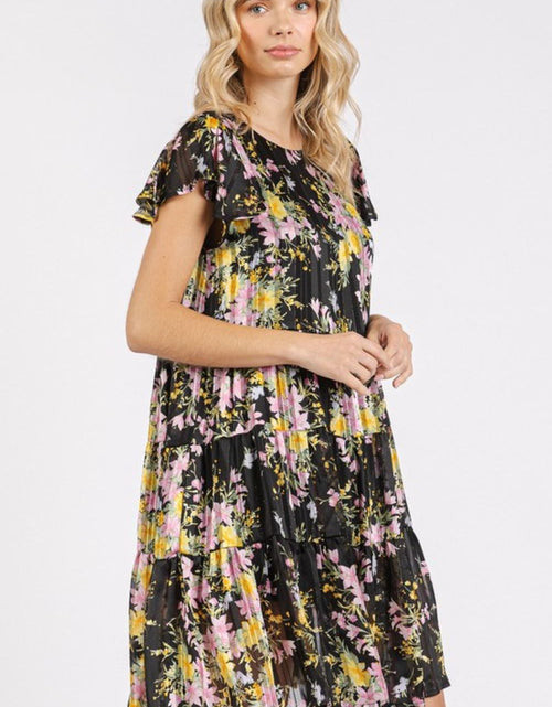 Load image into Gallery viewer, Mittoshop Flower Print Round Neck Flutter Sleeve Tiered Dress
