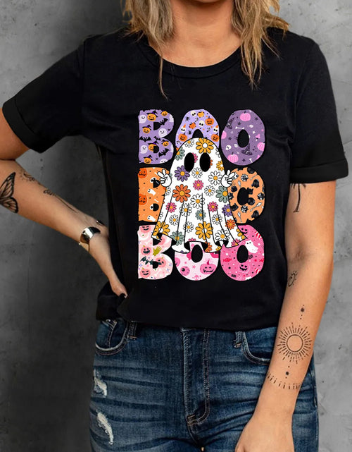 Load image into Gallery viewer, BOO Ghost Graphic Round Neck Short Sleeve T-Shirt
