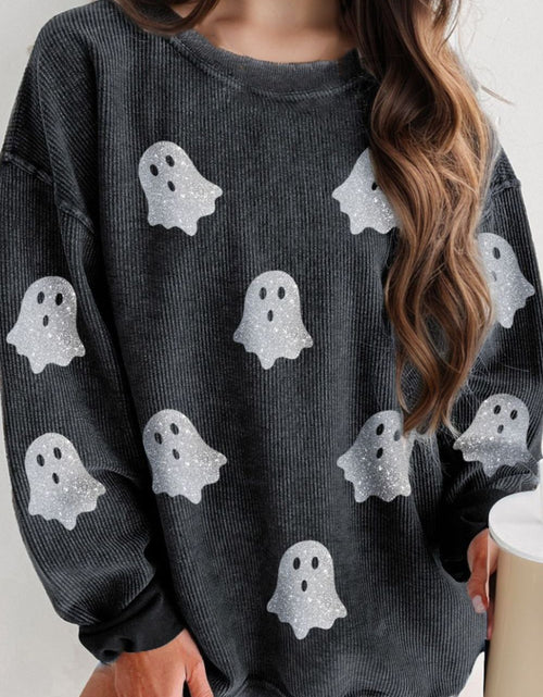 Load image into Gallery viewer, Glitter Ghost Round Neck Long Sleeve Sweatshirt
