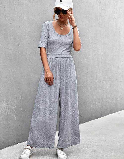 Load image into Gallery viewer, Scoop Neck Half Sleeve Wide Leg Jumpsuit
