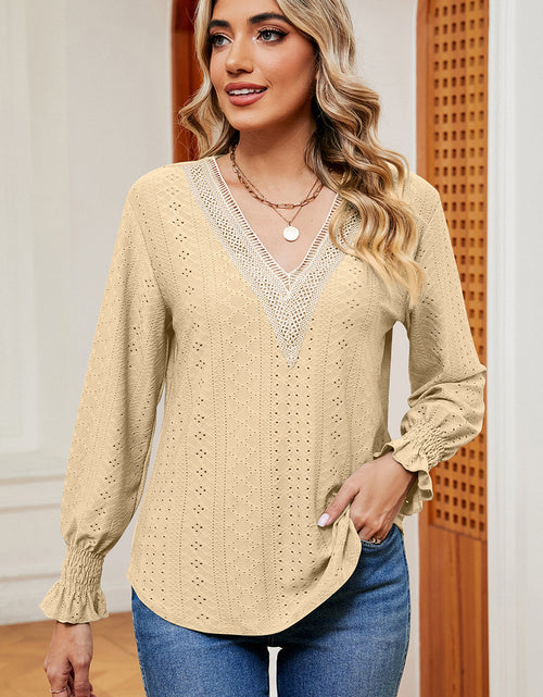 Load image into Gallery viewer, Eyelet V-Neck Flounce Sleeve T-Shirt
