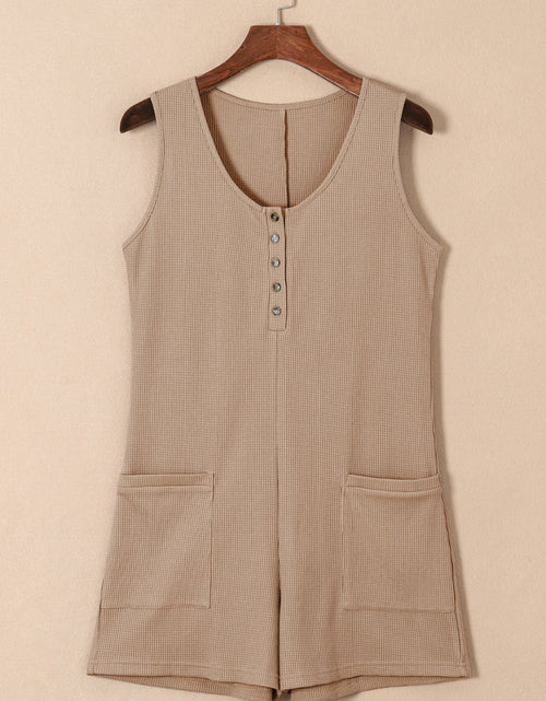Load image into Gallery viewer, Waffle-Knit Half Button Sleeveless Romper with Pockets
