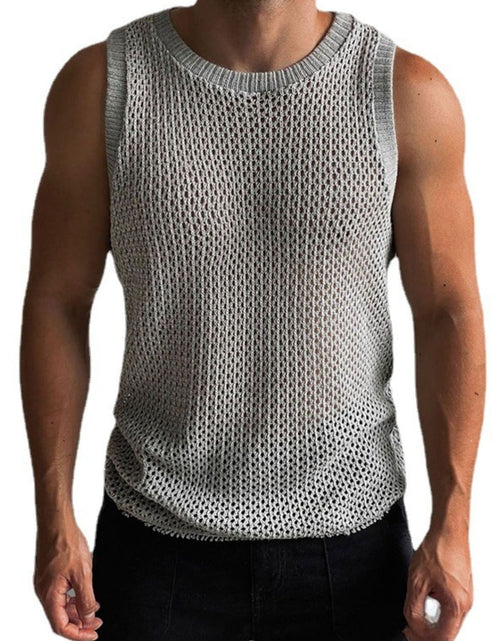 Load image into Gallery viewer, Men's Round Neck Hollow Out Sleeveless Knit Top
