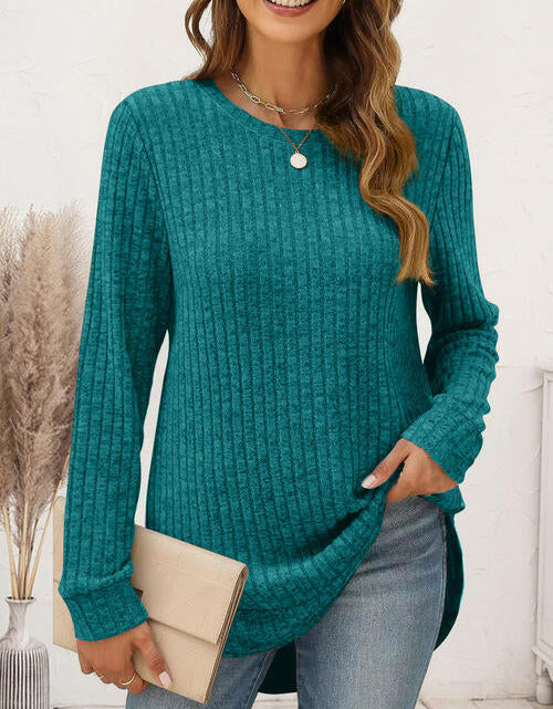 Load image into Gallery viewer, Ribbed Round Neck Long Sleeve T-Shirt
