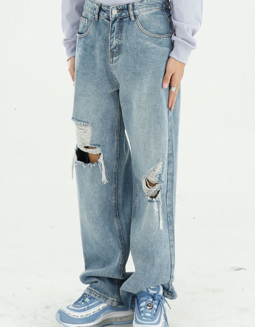 Load image into Gallery viewer, Distressed Wide Leg Jeans with Pockets
