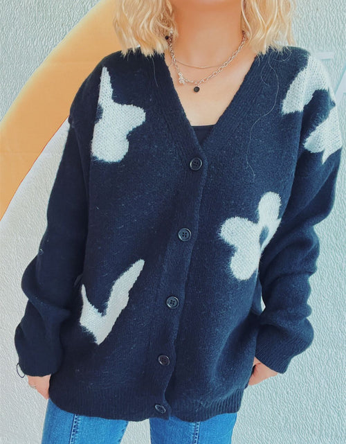 Load image into Gallery viewer, Flower Button Down V-Neck Long Sleeve Cardigan
