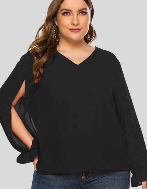 Load image into Gallery viewer, Plus Size Cutout Flounce Sleeve Blouse
