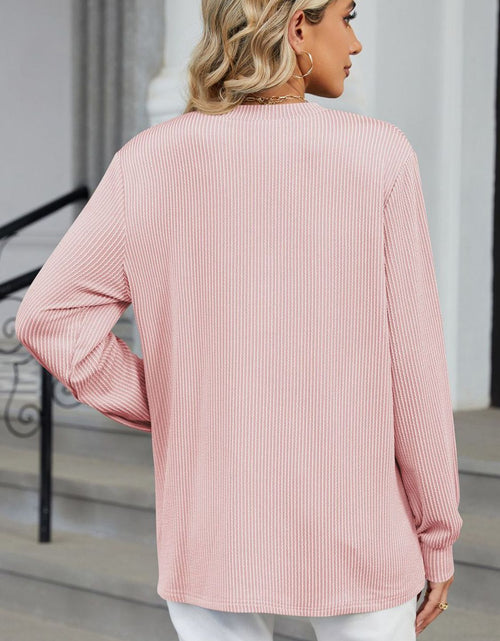 Load image into Gallery viewer, Striped Notched Long Sleeve T-Shirt
