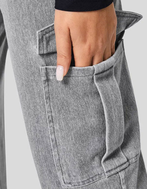 Load image into Gallery viewer, High Waist Straight Leg Cargo Jeans
