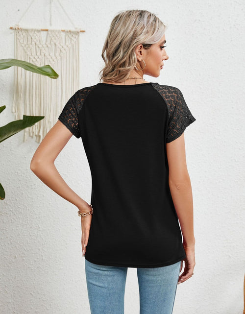Load image into Gallery viewer, Lace Detail Round Neck Short Sleeve T-Shirt
