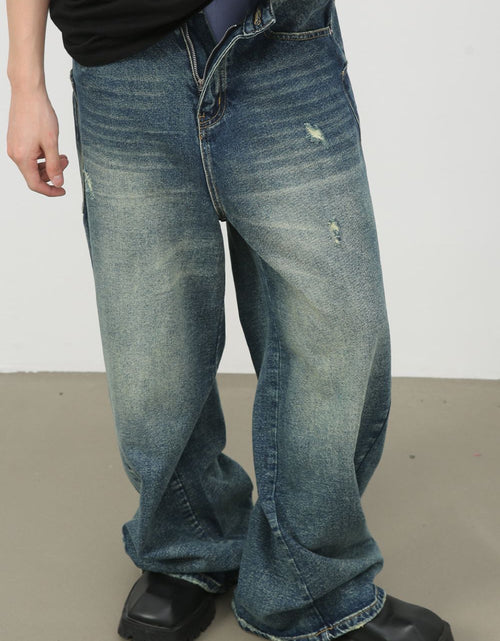 Load image into Gallery viewer, Men's Distressed Detail Wide Leg Jeans
