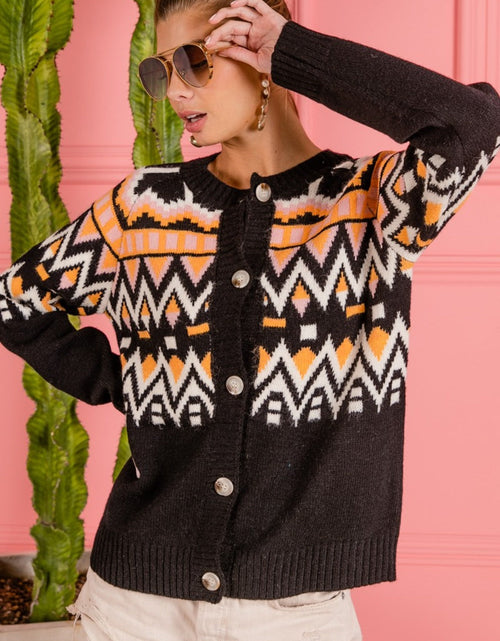 Load image into Gallery viewer, BiBi Ethnic Pattern Button Up Knit Cardigan
