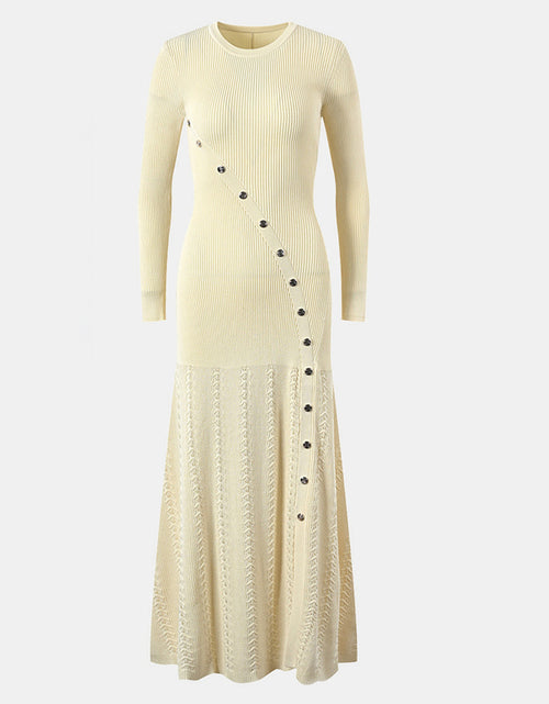 Load image into Gallery viewer, Openwork Round Neck Long Sleeve Sweater Dress
