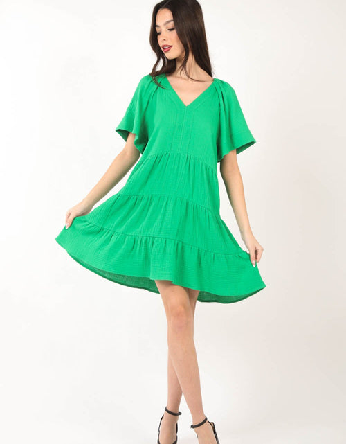Load image into Gallery viewer, VERY J Texture V-Neck Ruffled Tiered Dress
