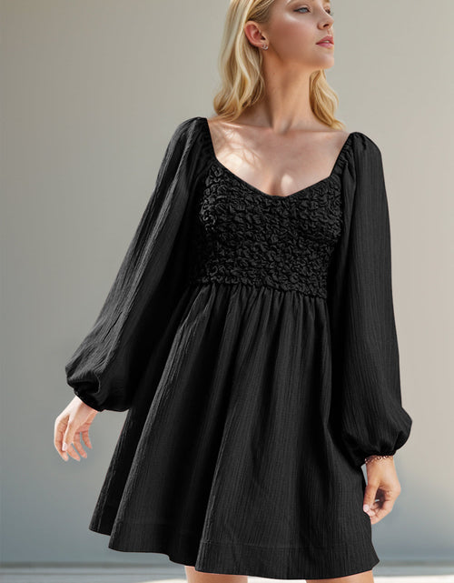 Load image into Gallery viewer, Double Take Texture Smocked Balloon Sleeve Mini Dress

