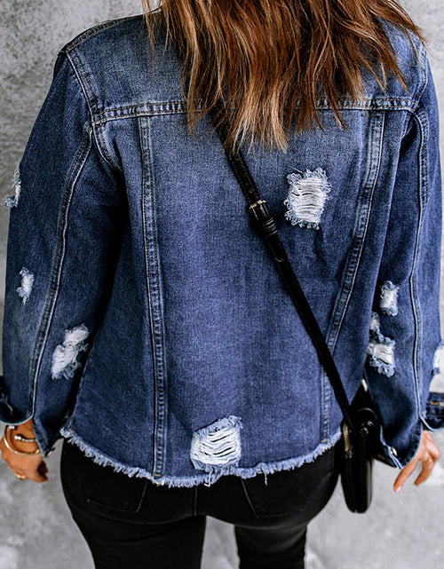 Load image into Gallery viewer, Mixed Print Distressed Button Front Denim Jacket
