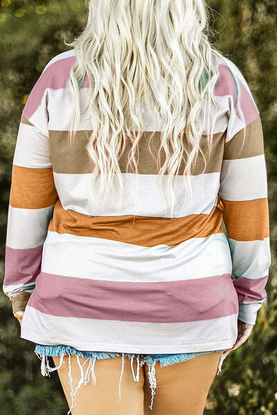 Load image into Gallery viewer, Plus Size Striped Slit Long Sleeve T-Shirt
