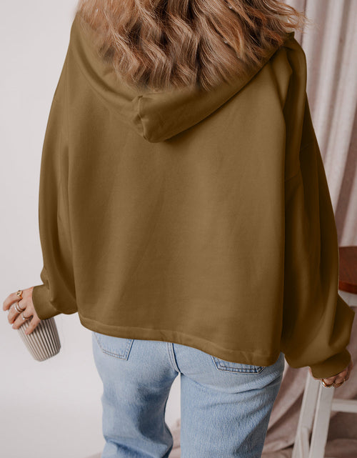 Load image into Gallery viewer, Pocketed Half Zip Dropped Shoulder Hoodie
