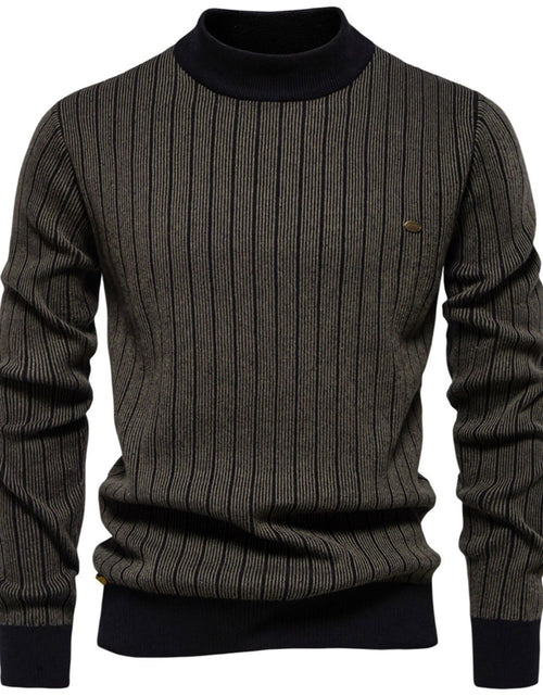 Load image into Gallery viewer, Men's Mock Neck Contrast Striped Sweater
