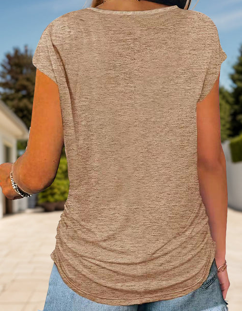 Load image into Gallery viewer, Full Size Half Zip Cap Sleeve T-Shirt
