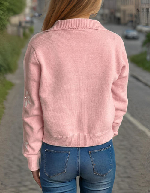 Load image into Gallery viewer, Pearl Trim Collared Neck Long Sleeve Cardigan
