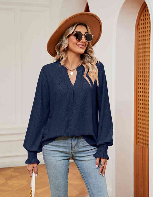 Load image into Gallery viewer, Notched Neck Flounce Sleeve Blouse
