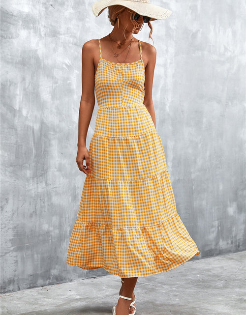 Load image into Gallery viewer, Plaid Square Neck Midi Cami Dress
