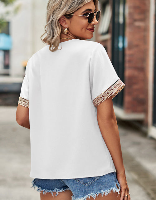 Load image into Gallery viewer, Openwork V-Neck Short Sleeve T-Shirt
