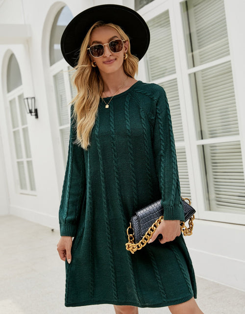 Load image into Gallery viewer, Cable-Knit Long Sleeve Sweater Dress
