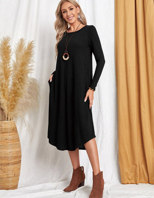 Load image into Gallery viewer, Pocketed Round Neck Long Sleeve Tee Dress

