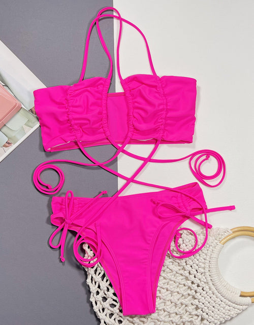 Load image into Gallery viewer, Halter Neck Drawstring Detail Bikini Set
