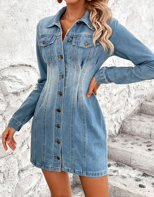 Load image into Gallery viewer, Pocketed Button Up Long Sleeve Denim Dress
