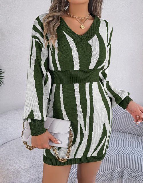 Load image into Gallery viewer, Animal Print V-Neck Long Sleeve Sweater Dress
