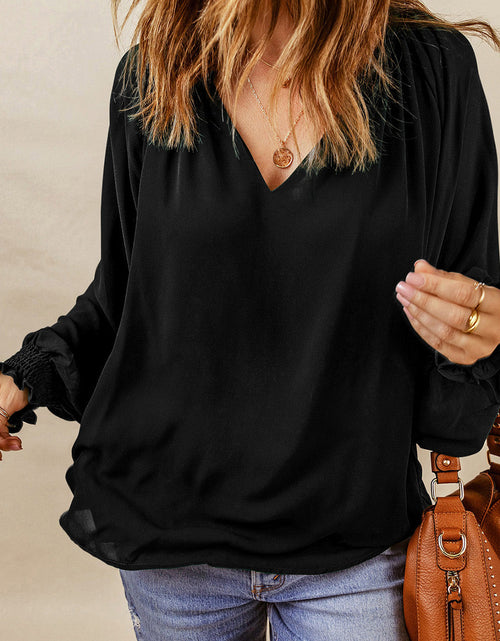 Load image into Gallery viewer, Notched Neck Lantern Sleeve Blouse
