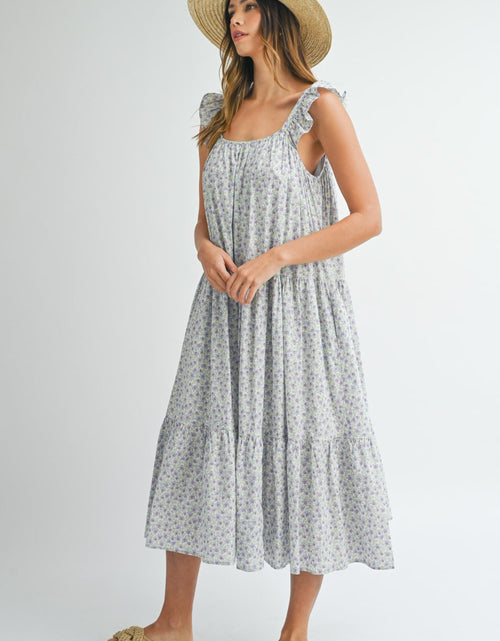 Load image into Gallery viewer, MABLE Floral Ruffle Shoulder Tiered Midi Dress
